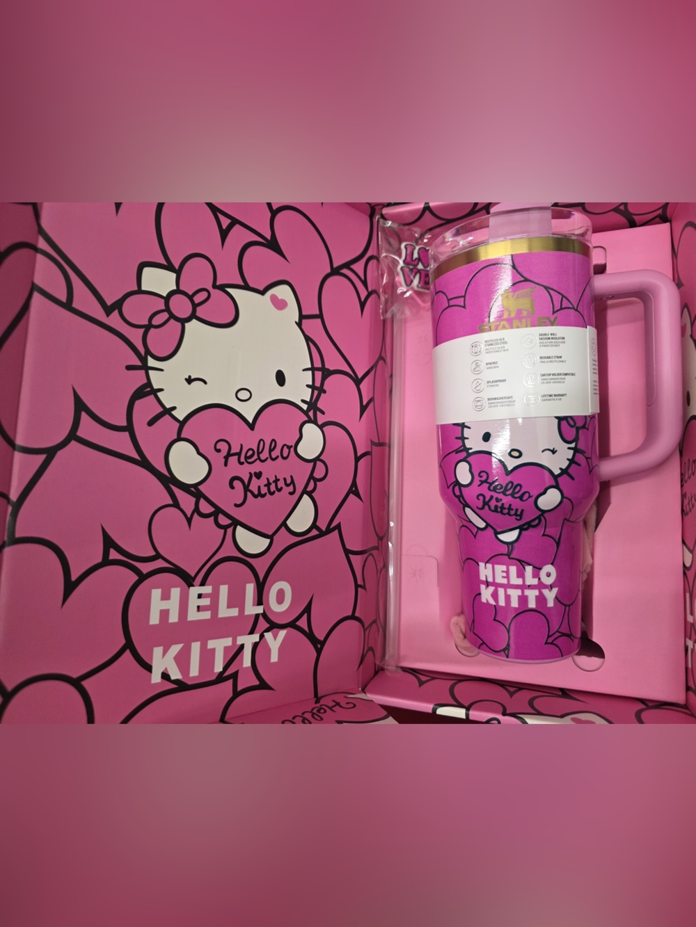 Stanley x Hello Kitty LOVESHACKFANCY Pink Travel Tumbler box Gold Accent 40oz - Picture 2 of 5